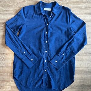Everlane 100% Silk Button Down Blouse Royal Blue Size 2 Classic Career Top